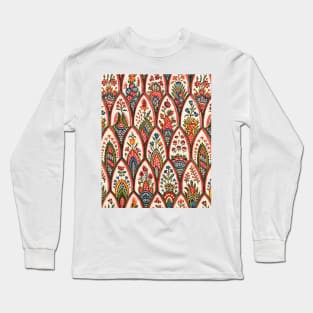 ORIENTAL FLORAL PATTERN Colorful Flowers and Leaves Long Sleeve T-Shirt